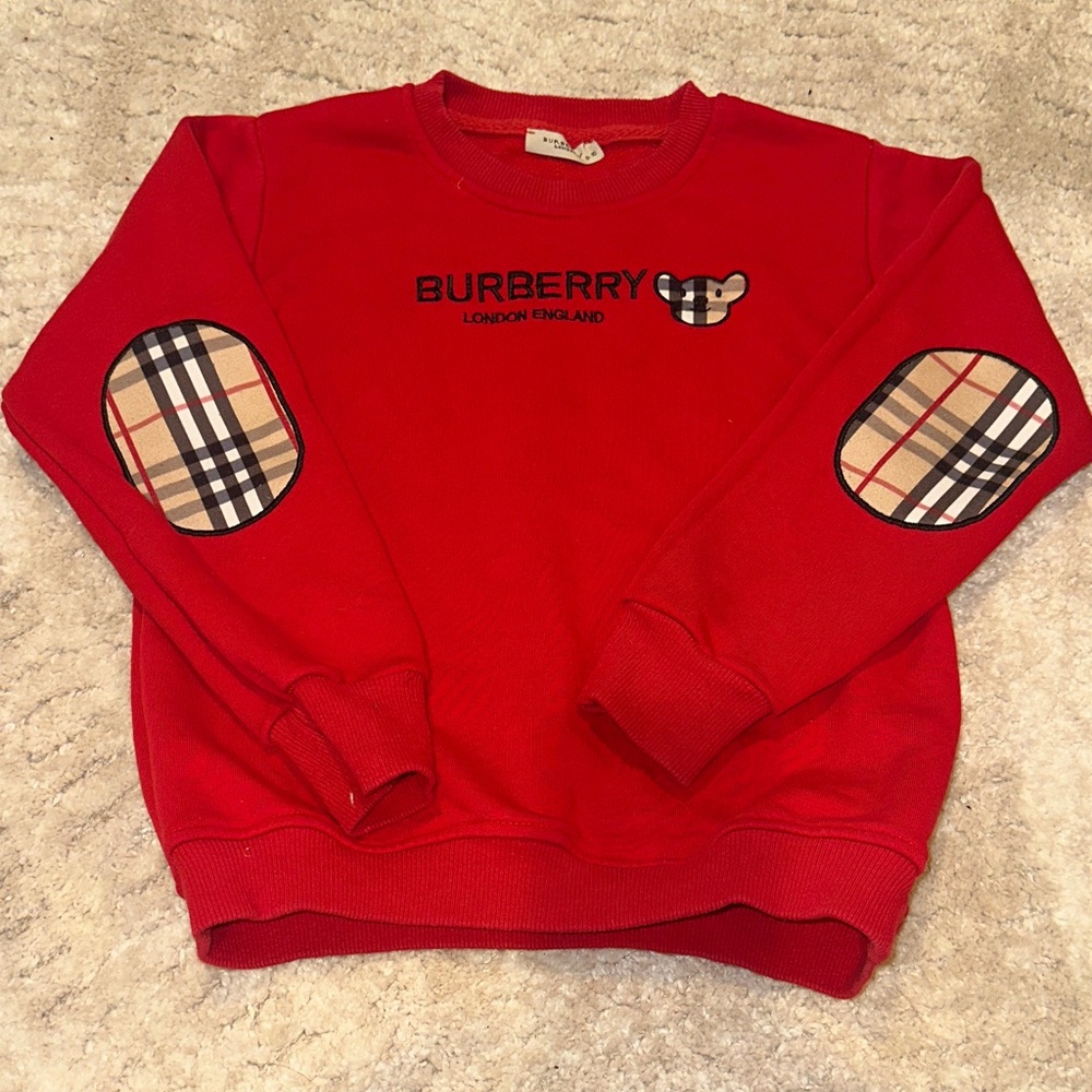Burberry Red Crewneck Sweater with Plaid Accents
